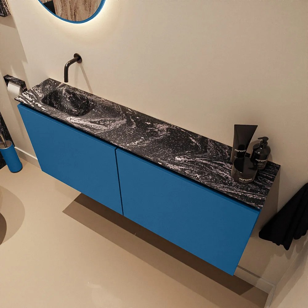 Mondiaz Ture DLux toiletmeubel 120cm jeans met wastafel lava links zonder kraangat