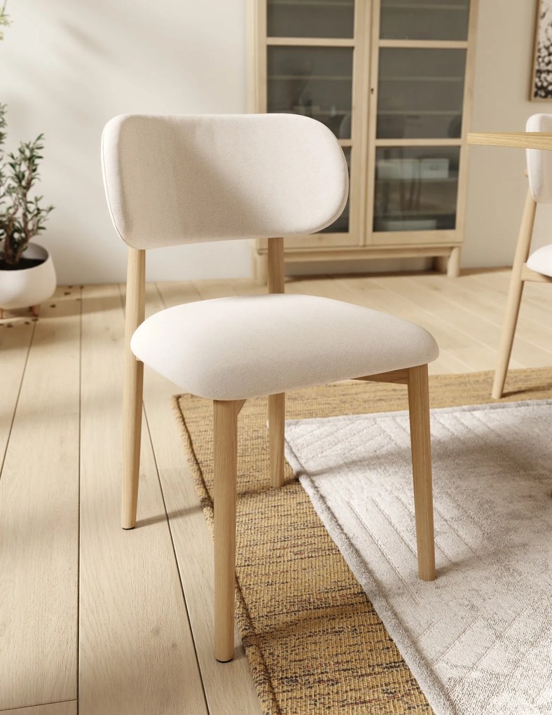 AVLO Beige (stof Apia 453)/gelakt eiken frame – HOUTEN STOEL VOOR WOONKAMER, EETKAMER, KEUKEN RETRO