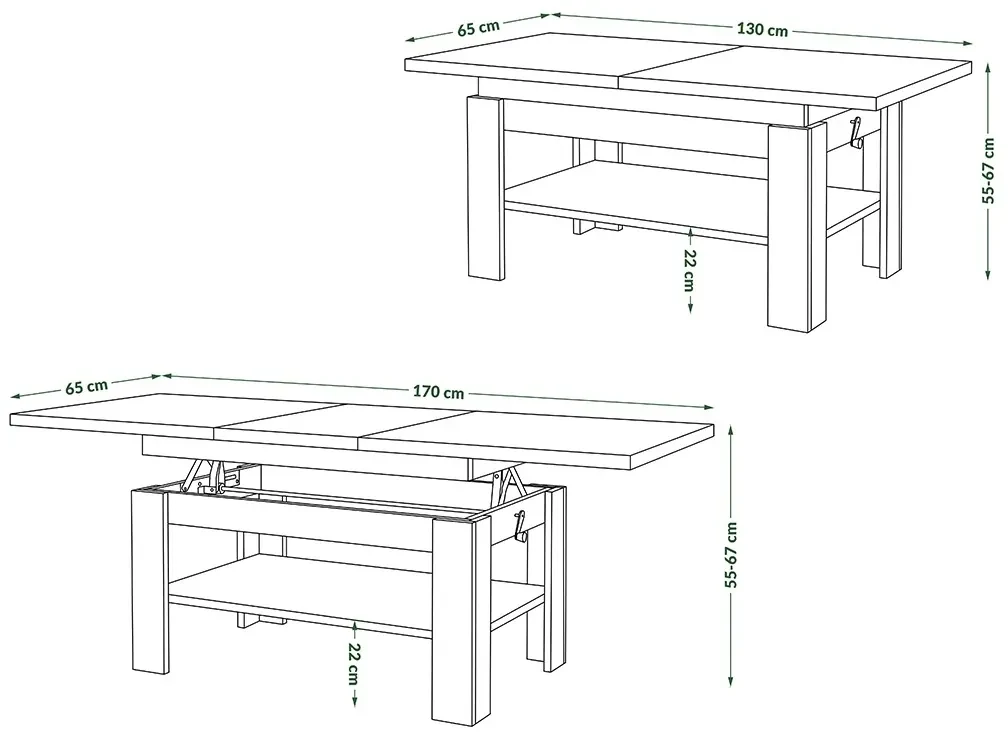 RIO Millennium Beton/Zwart Mat - KOFFIETAFEL, UITSCHUIFBAAR MET HEFFUNCTIE VOOR HET BLAD