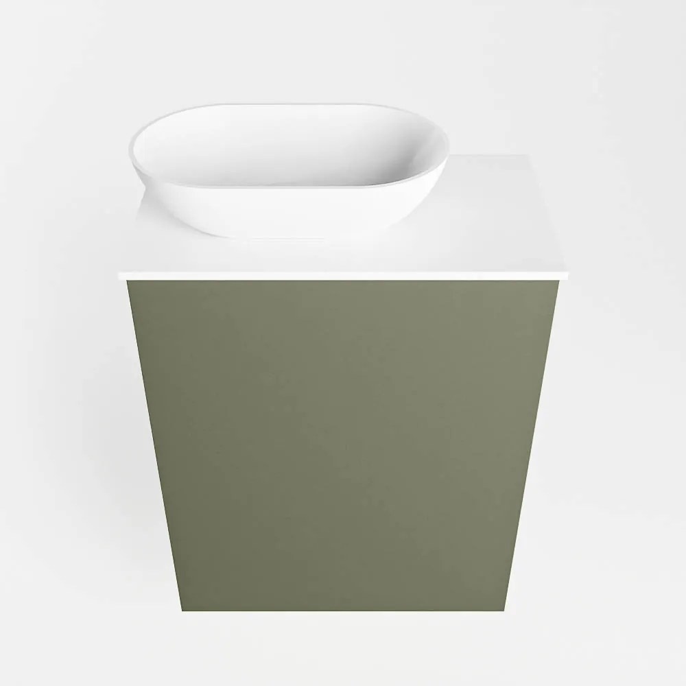 Mondiaz Fowy toiletmeubel 40cm army met witte waskom links en kraangat