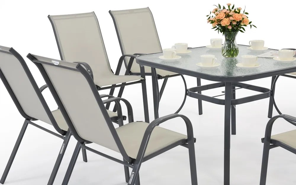 Modena lichtgrijze metalen tuinset voor 8 personen met Garden Point vierkante tafel