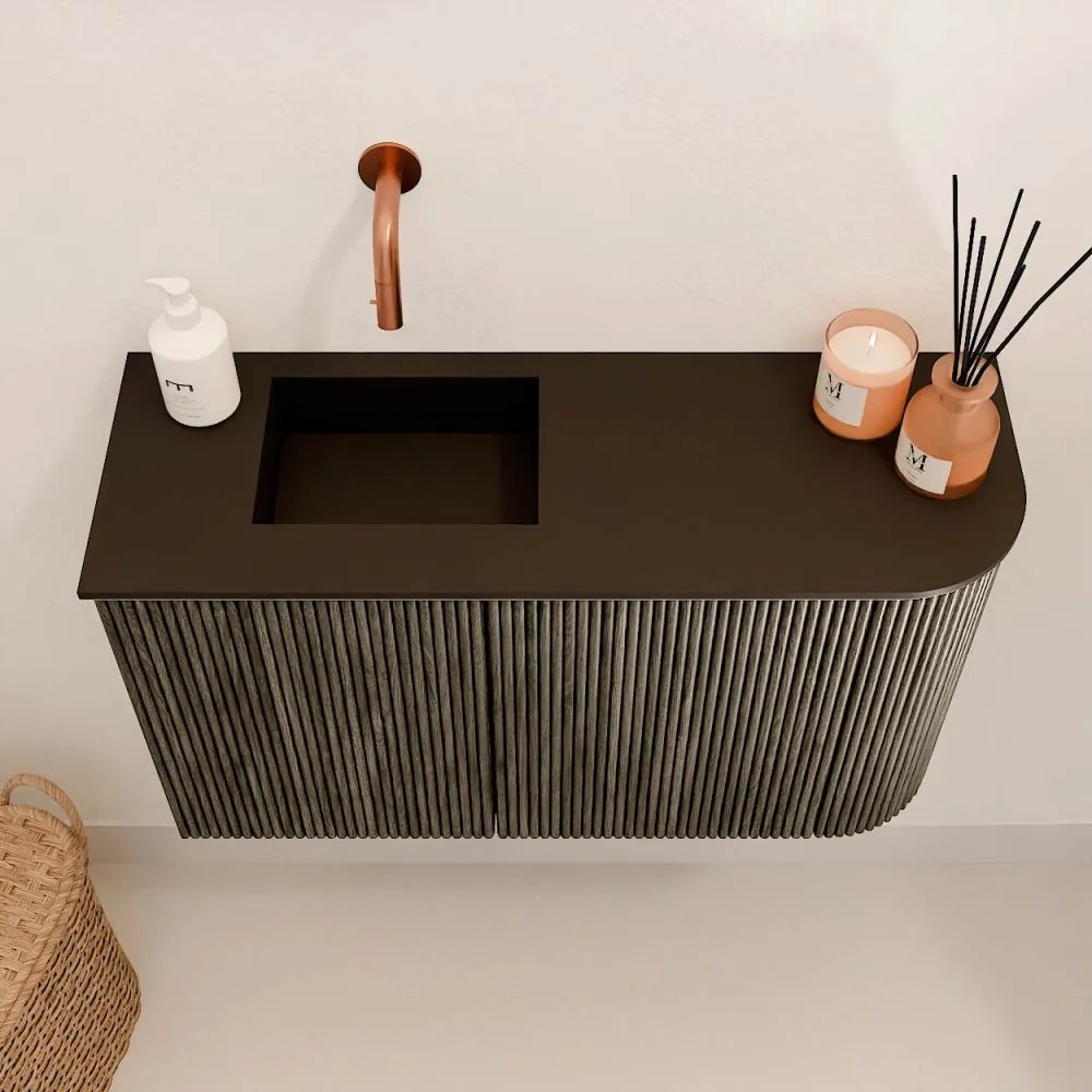 Mondiaz Joya 70cm toiletmeubel ronding rechts shadow met wastafel faye links zonder kraangat urban