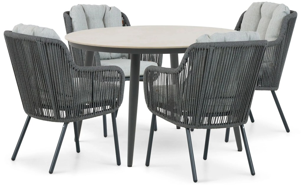 Tuinset 4 personen 120 cm Aluminium/rope Grijs Santika Furniture Santika