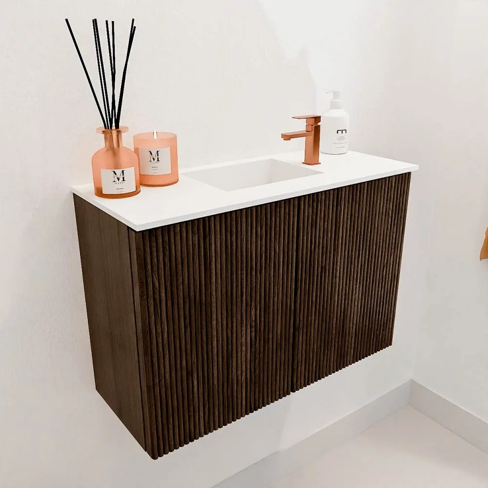 Mondiaz Joya 60cm toiletmeubel walnut met wastafel faye midden 1 kraangat talc