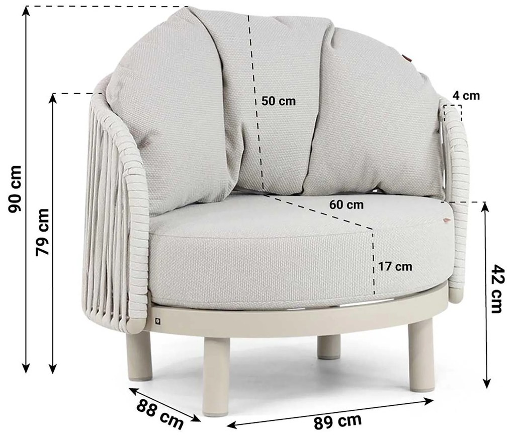 Stoel en Bank Loungeset 2 personen Aluminium/rope Taupe  Santika Furniture Santika