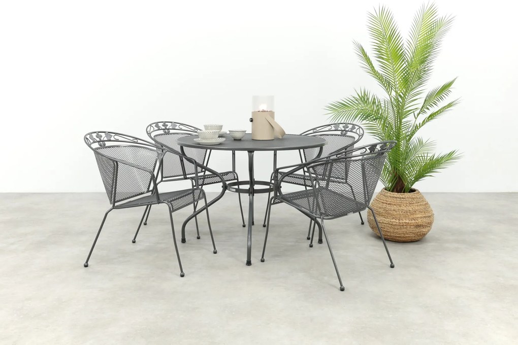 Royal Garden Elegance ronde stapelbare tuinset strekmetaal Ø105 cm.