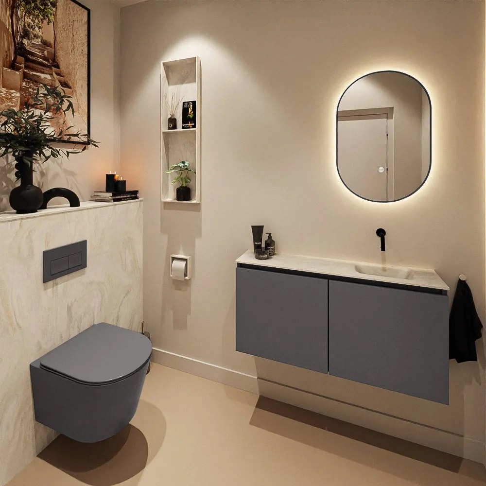 Mondiaz Ture DLux toiletmeubel 100cm dark grey met wastafel ostra rechts zonder kraangat