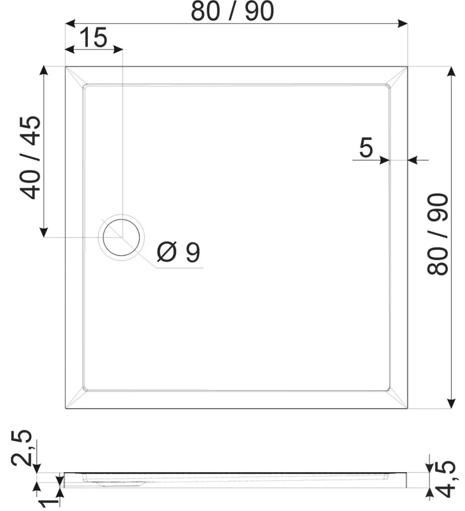 Kerra David douchebak 80x80cm zwart mat