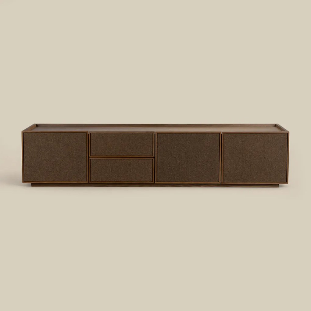 Walnoot Tv-meubel Met Stoffen Deuren 180 Cm - 180x40x40cm.