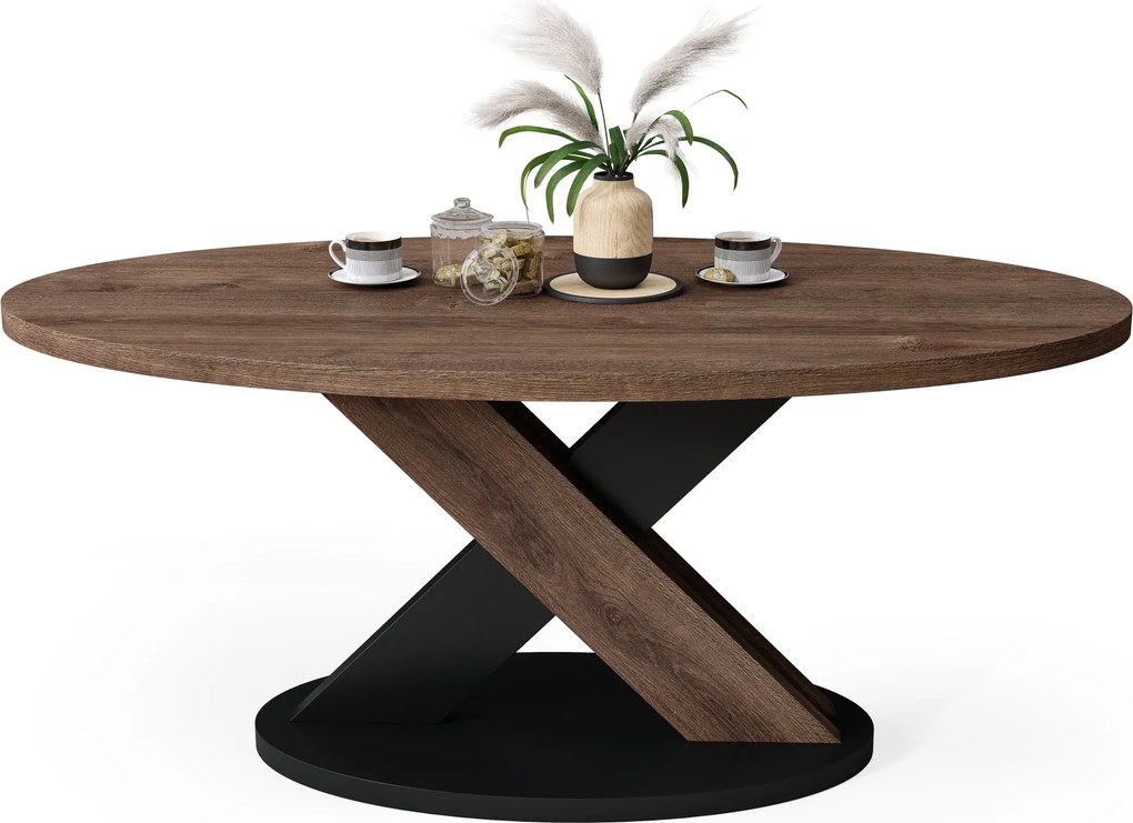 Mazzoni LOXA Bruin Eiken / Zwart - OVALE SALONTAFEL 120x65 cm