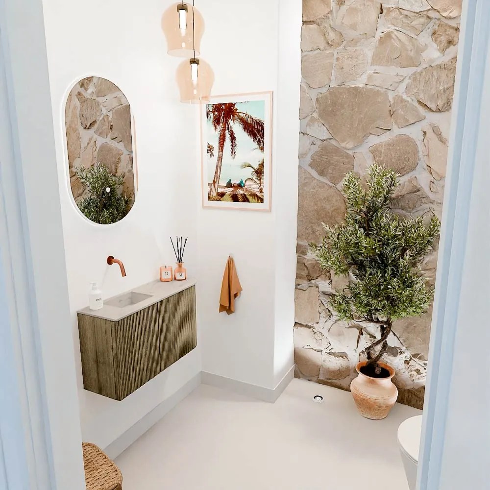 Mondiaz Joya DLux 70cm toiletmeubel ronding rechts dusk met wastafel faye links zonder kraangat opalo