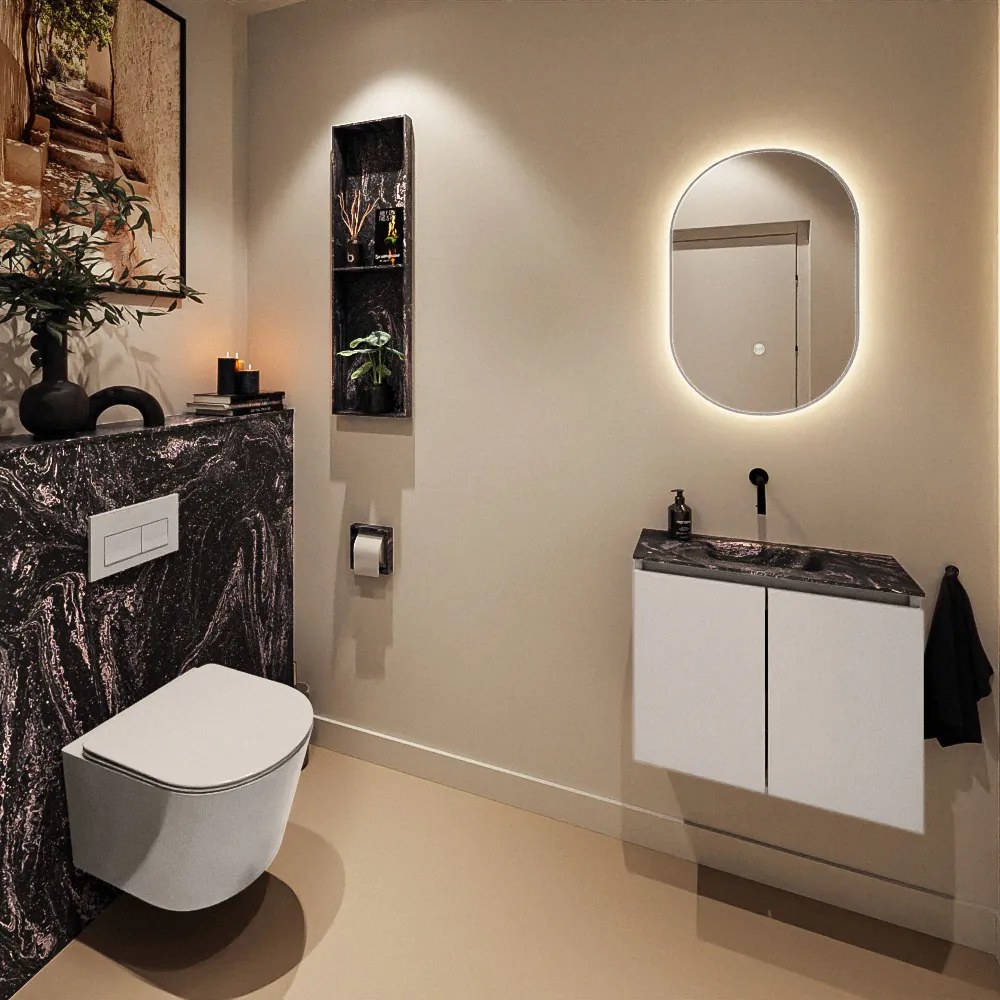 Mondiaz Ture DLux toiletmeubel 60cm linen met wastafel lava midden zonder kraangat