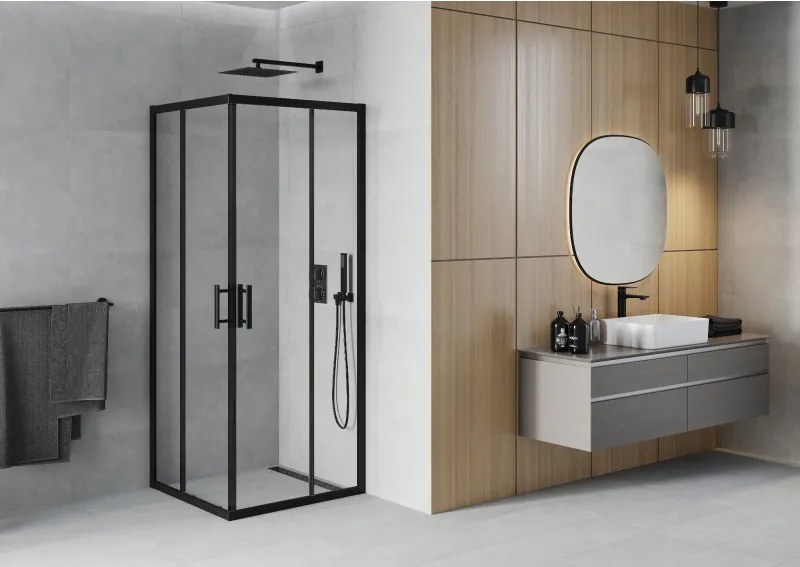 Mexen Rio vierkante douchecabine 90 x 90 cm, transparant, zwart - 860-090-090-70-00