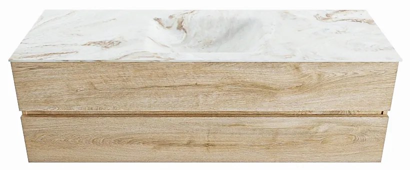 Mondiaz Vica DLux badmeubel 150cm washed oak 2 lades met wastafel frappe midden 1 kraangat