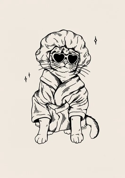Ilustratie Bath Cat in black, Tara Royle