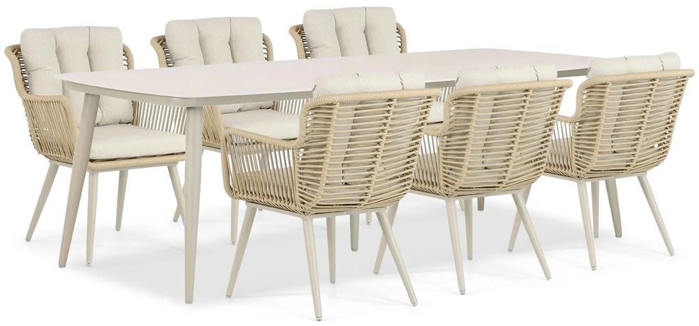 Tuinset 6 personen 240 cm Aluminium/wicker Taupe Coco Custa/Vienna