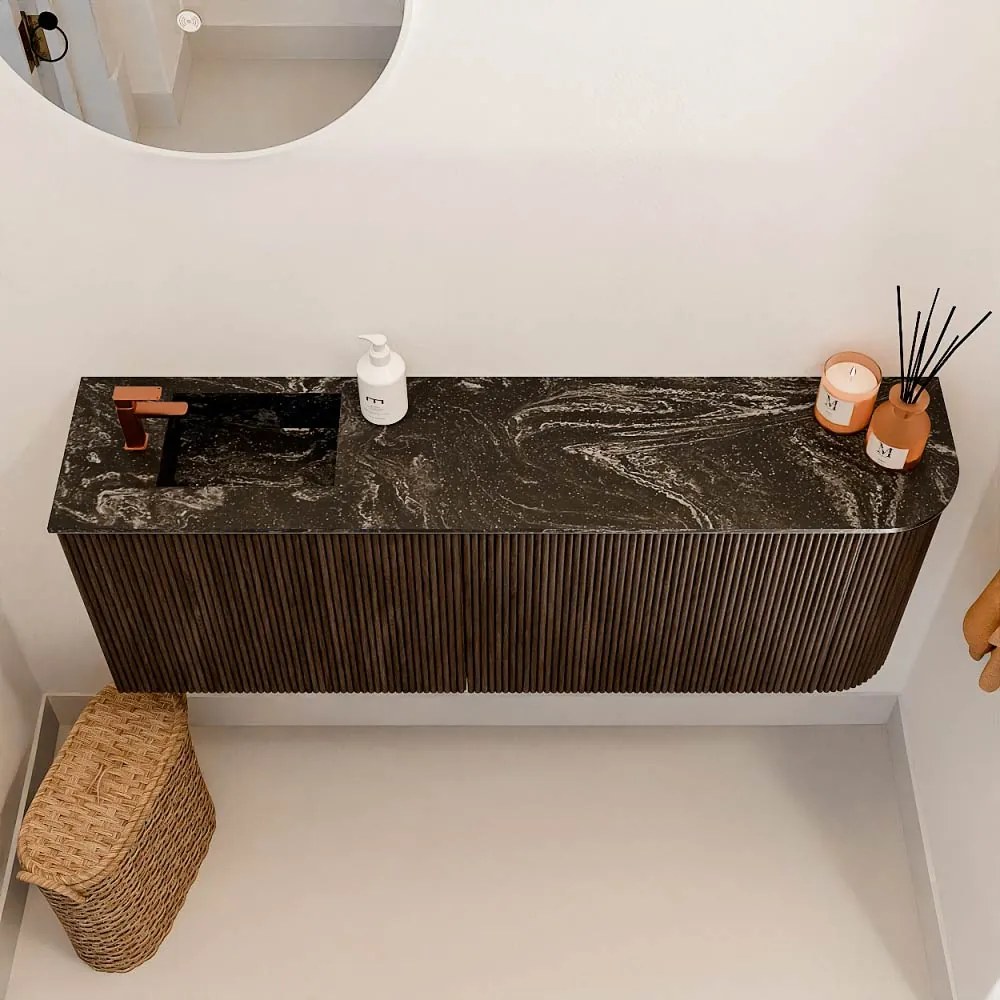 Mondiaz Joya DLux 110cm toiletmeubel ronding rechts walnut met wastafel faye links 1 kraangat lava