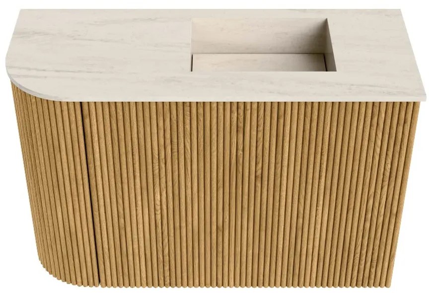 Mondiaz Joya DLux 60cm toiletmeubel ronding links oak met wastafel faye rechts zonder kraangat meli