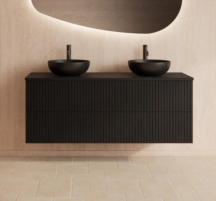 Gliss Design Hybris badkamermeubel met ribbelfront 140cm black veneer