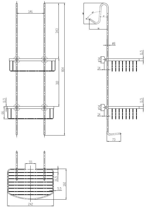 Best Design Rome Ophangrek voor douchewand 2-schaps chroom