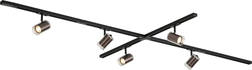 Modern railsysteem zwart met 5 spots donker brons 1-fase - Iconic Lloyd