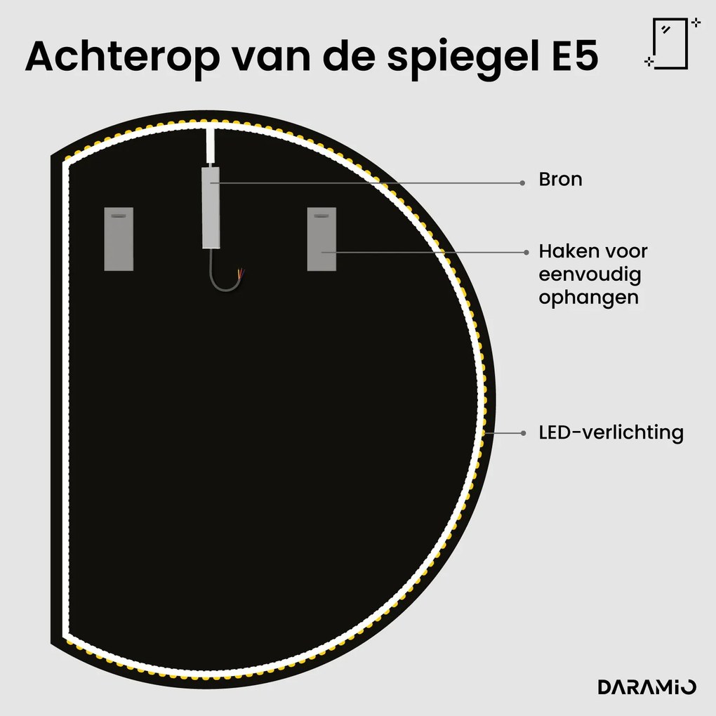 Halfronde spiegel met verlichting E5