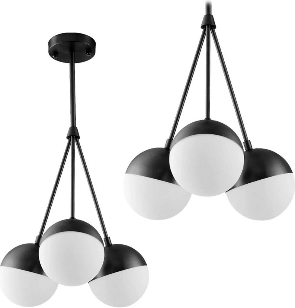 Hanglamp Zwart Glas Milky Ball APP687-3CP