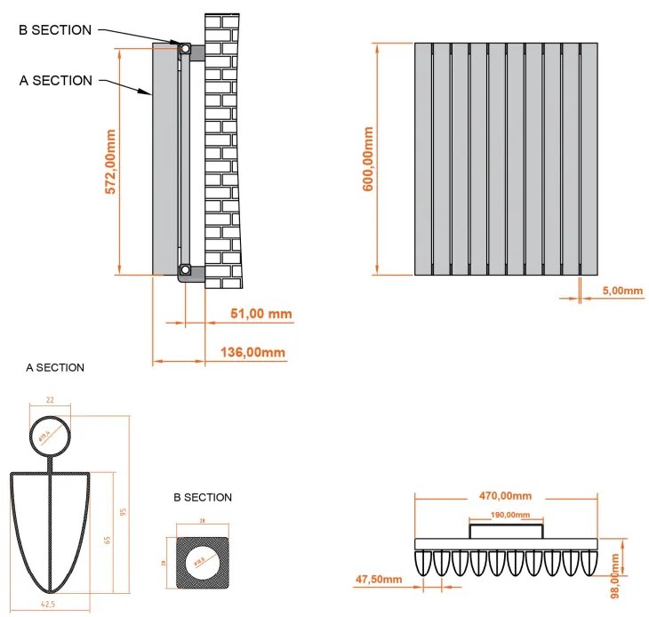 Eastbrook Witney radiator 45x60cm aluminium 823W antraciet