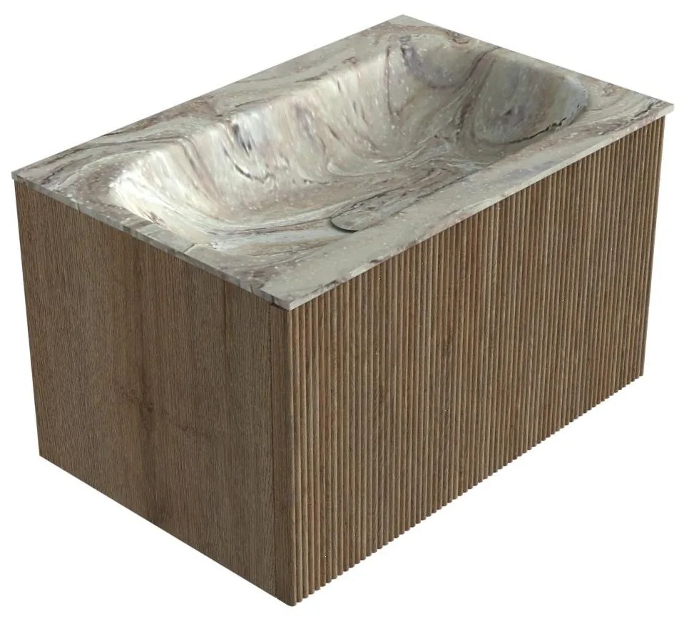 Mondiaz Kurve-dlux 70cm badmeubel dusk met 1 lade en wastafel big small midden zonder kraangat glace