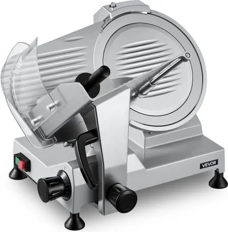 VEVOR elektrische vleessnijmachine met 300 mm mes, 320 W, universele vleessnijmachine met geïntegreerde slijper en instelbare snijdikte van 0-15 mm, voor bevroren vlees en ham.