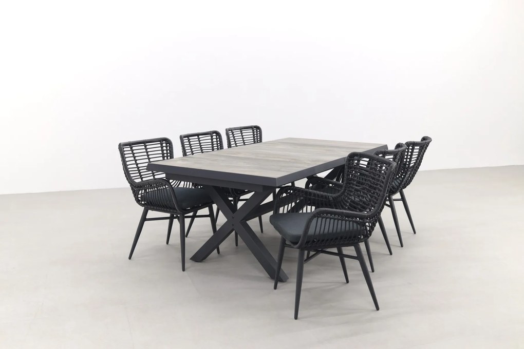 Jasmine Black/Ottowa 6-persoons dining tuinset 205-265x100 cm. - Houtlook