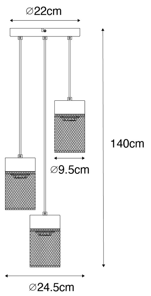 Industriële hanglamp zwart 3-lichts - Jim