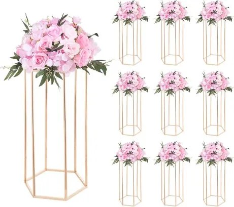 VEVOR Bruidsbloemenstandaard 290x250x600 mm, 10 stuks. Bloemenstandaards met acryl plank en zeshoekige poten, plantenstandaards voor bruiloften, feesten, verjaardagen, thuis, tafeldecoratiestandaard, roségoud