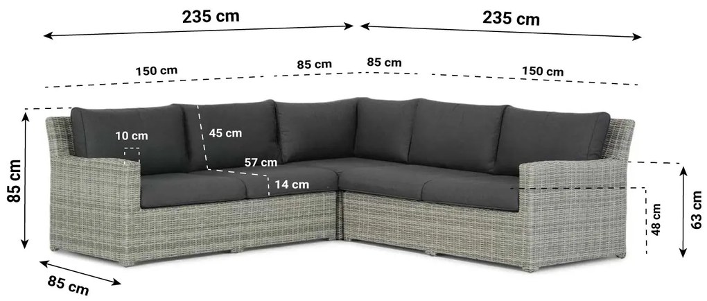 Hoek loungeset 5 personen Wicker Grijs  Garden Collections Giardino/Riviera