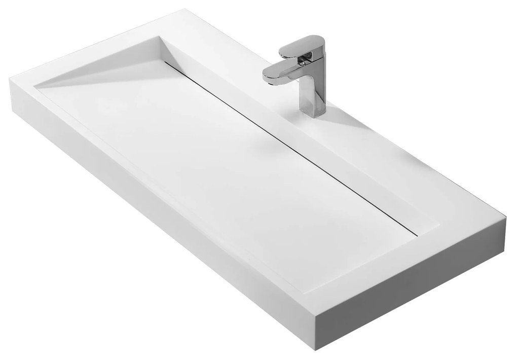 Muebles Estella badmeubel ribbelfront 100cm macchiato met solid surface wastafel met kraangat