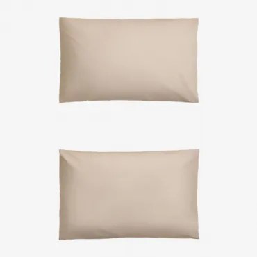 Pack Van 2 Kussenslopen Van 180-draads Perkal Katoen Lesia Tapioca Beige & 50 X 75 Cm - Sklum