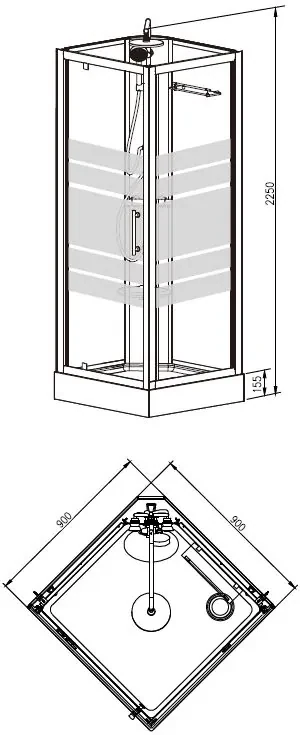 Mueller Aliki complete douchecabine 90x90x218cm kitvrij met thermostatische kraan