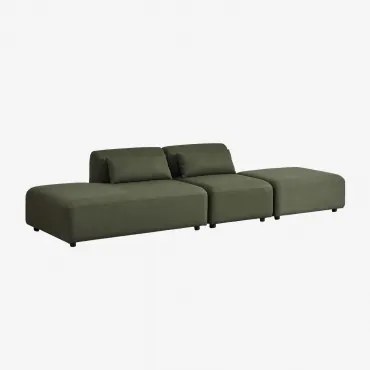 2-delige Modulaire Bank Met Linker Chaise Longue En Poef Fogler Teddystof Saliegroen - Sklum