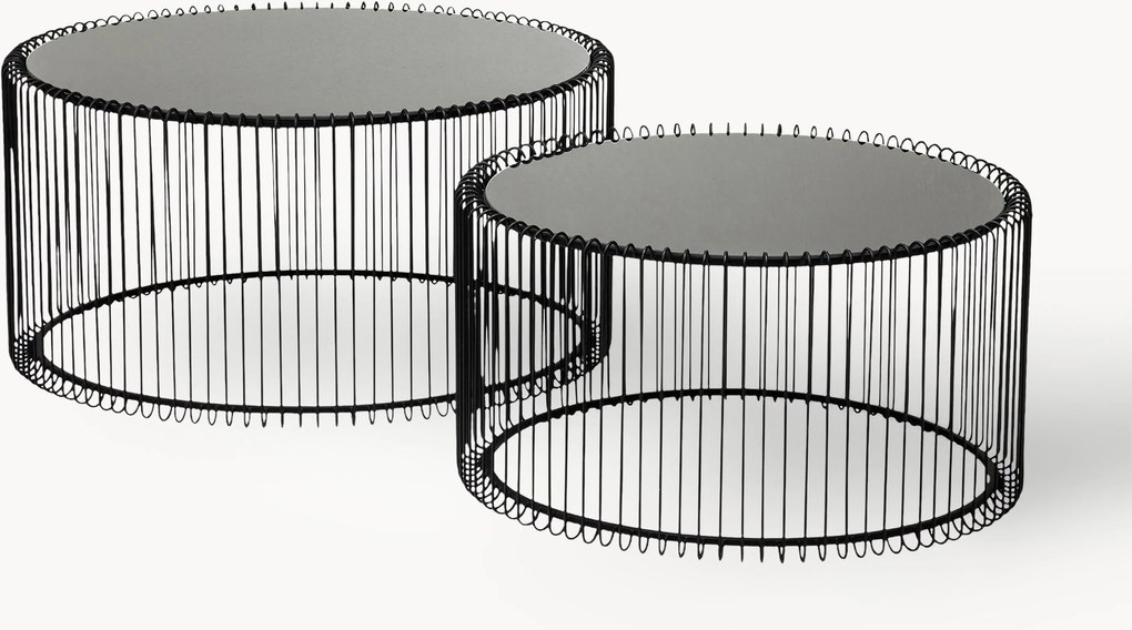 Salontafels Wire met glazen tafelblad, 2-delig