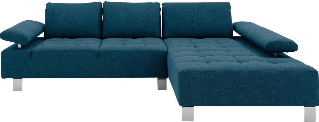 Goossens Bank Alvin blauw, stof, 2,5-zits, modern design met chaise longue rechts