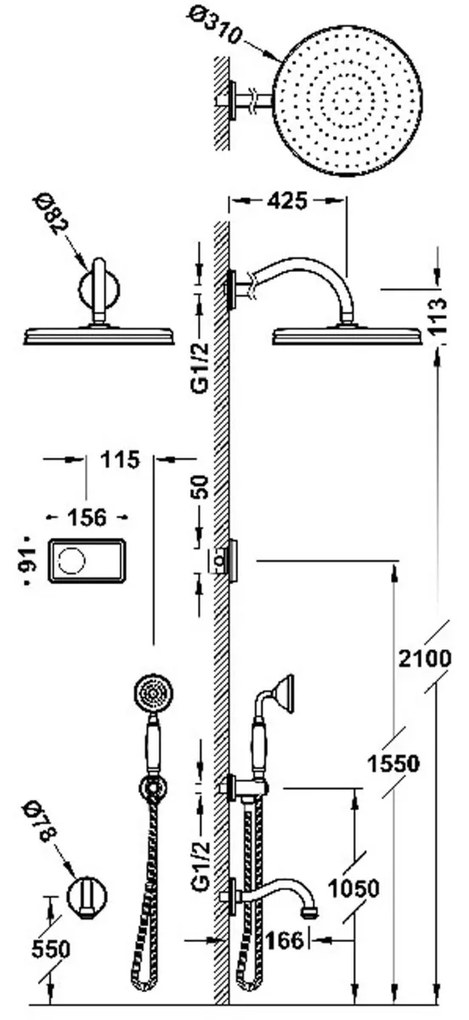 Tres Shower Technology Clasic elektronische inbouwthermostaat met regendouche en baduitloop wandmontage geborsteld staal