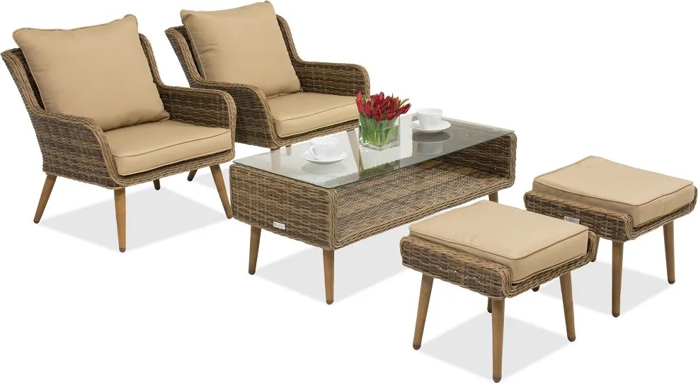 Bilbao Terras tuinmeubelen met 2 poefs Garden Point bruin