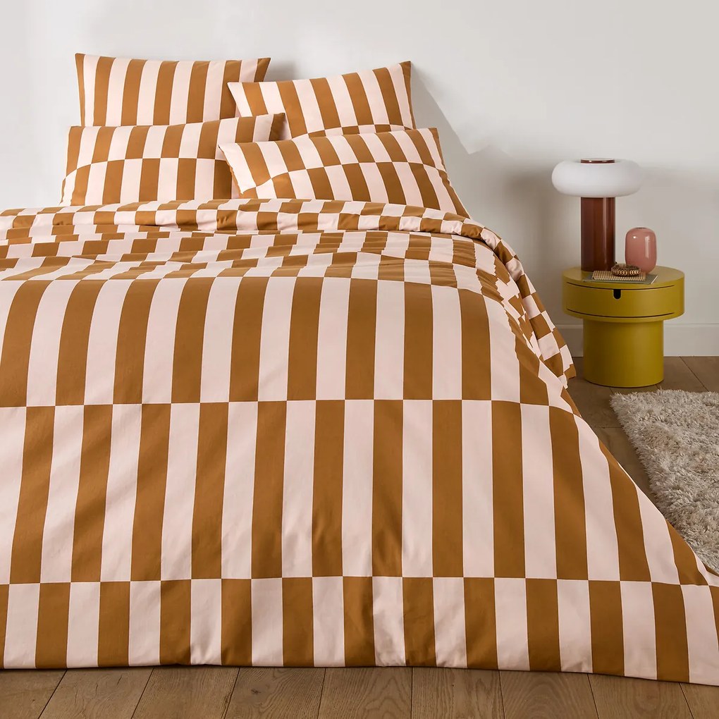 Kussensloop in 50% gerecycled katoen, geometrische print, TABAKA CARAMEL