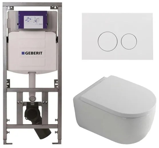 QeramiQ Dely Swirl Toiletset - 36.3x51.7cm - Geberit UP320 inbouwreservoir - met Burda frame - 35mm zitting - glans witte bedieningsplaat - ronde knoppen - wit mat 0701131/SW706186/SW1000767/SW1026257