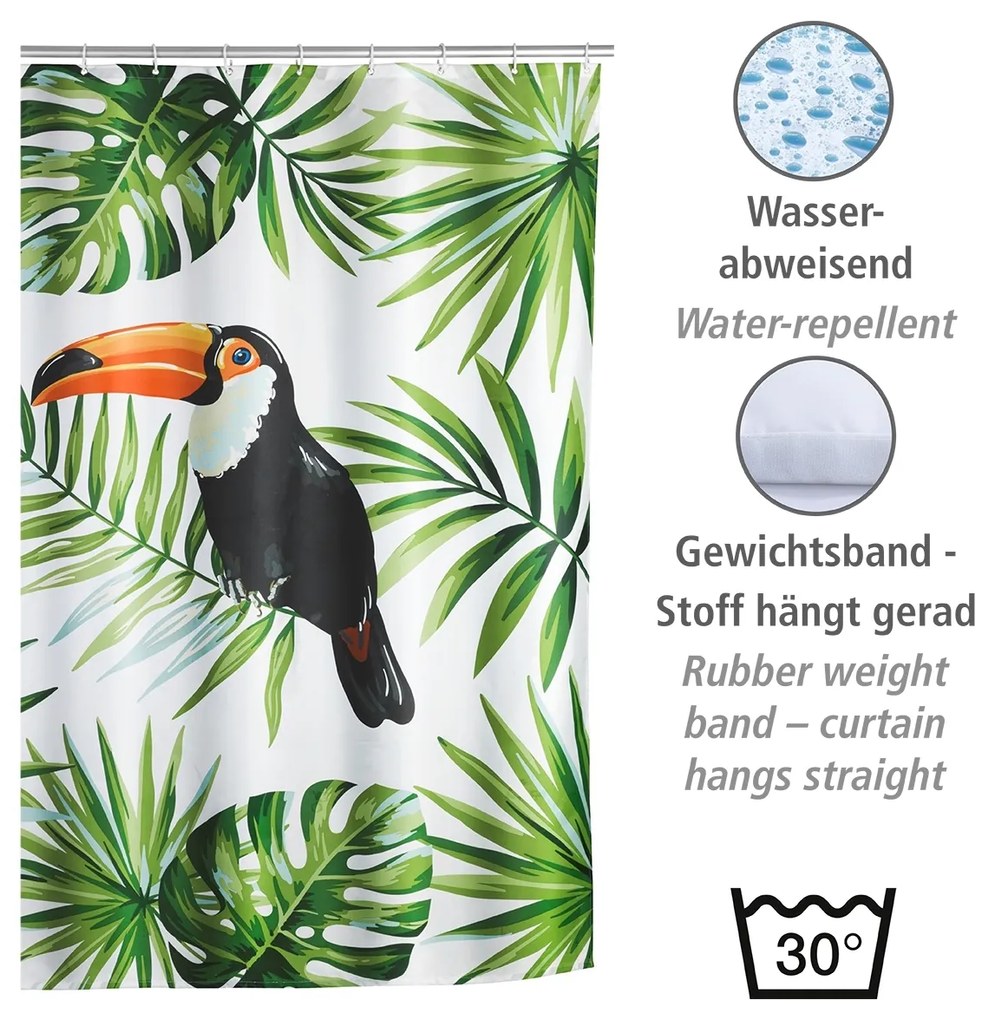 Wenko douchegordijn 180x200cm Tucan inclusief ringen