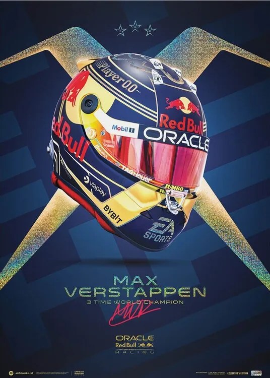 Kunstdruk Oracle Red Bull Racing - Max Verstappen - Helmet - Champion - 2023, Automobilist