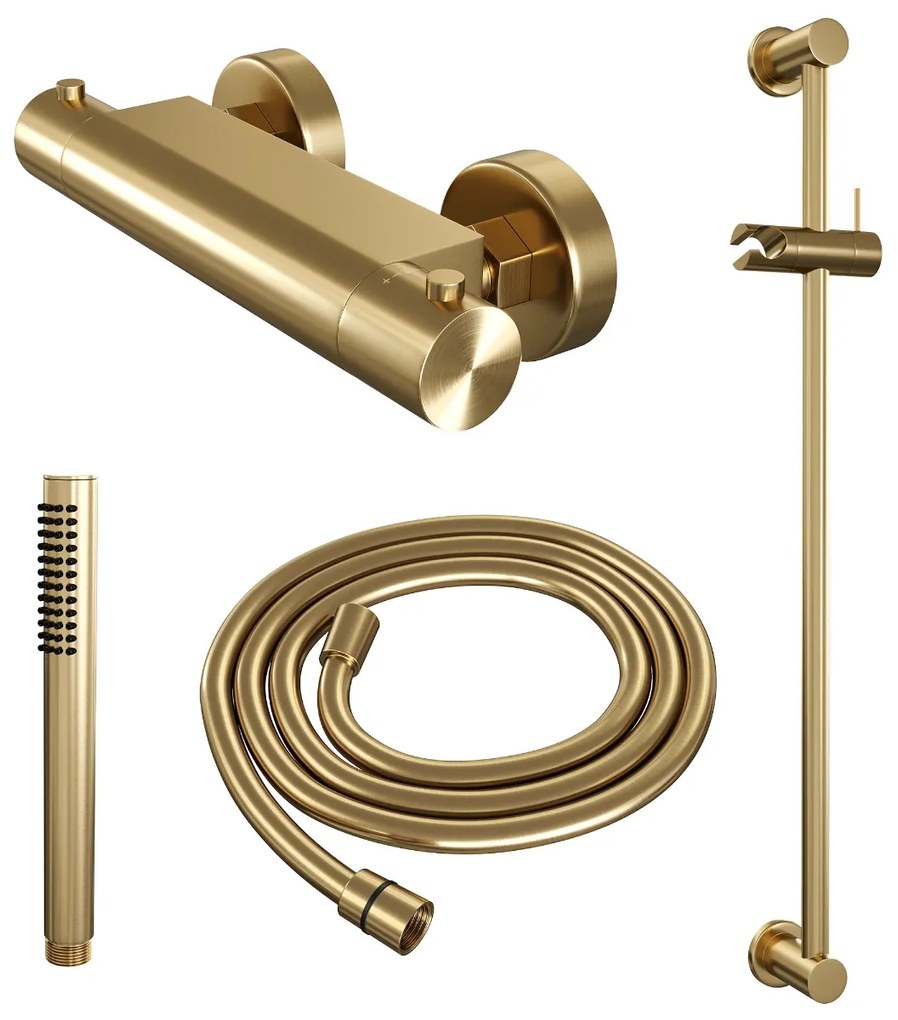 Brauer Gold Edition thermostatische doucheset met glijstang en staafhanddouche geborsteld messing PVD