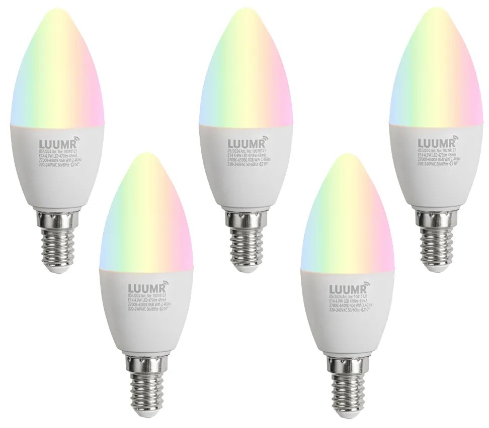 Set van 5 Smart E14 LED lampen C37 opaal RGBW 4.9W 470 lm 2700-6500K