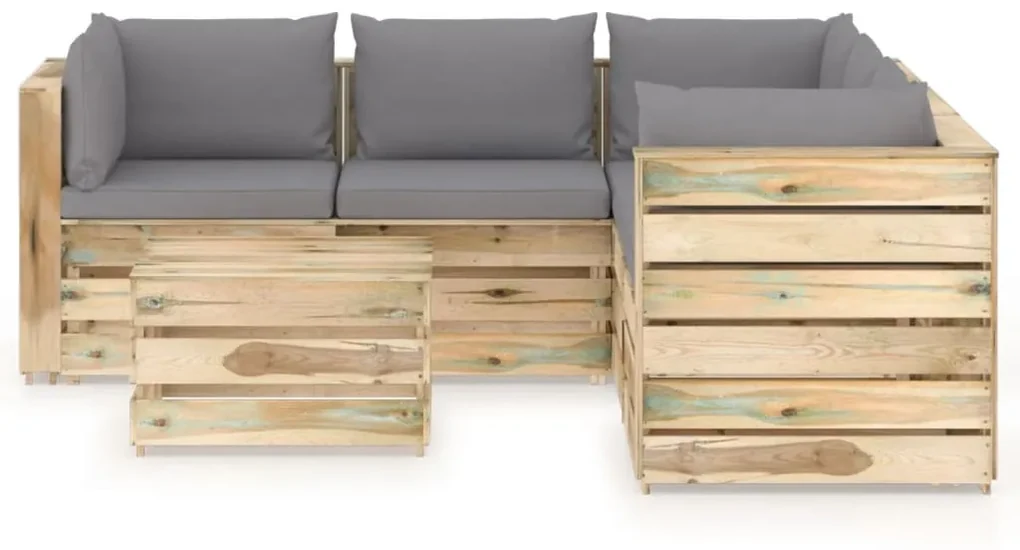vidaXL 6-delige Loungeset met kussens groen geïmpregneerd hout