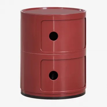 Ronde Nachtkastje Ø30 Cm Met Planken Babel Wijn Rood & 2 Lades - Sklum